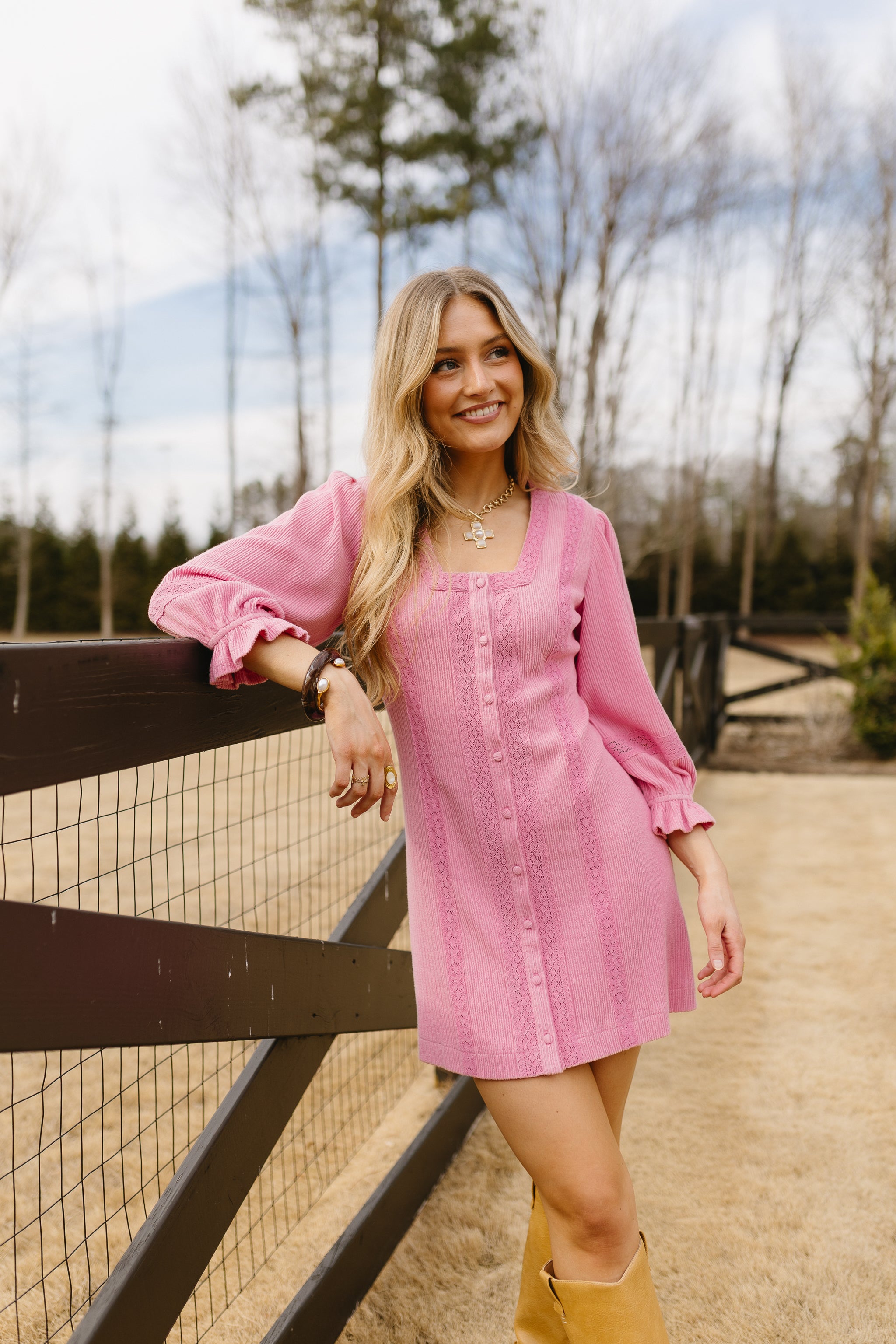 pink dress with knee high boots sheridandonevantlamb on LTK