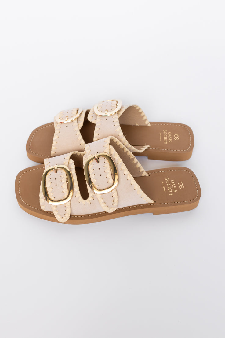 beige double strap sandals