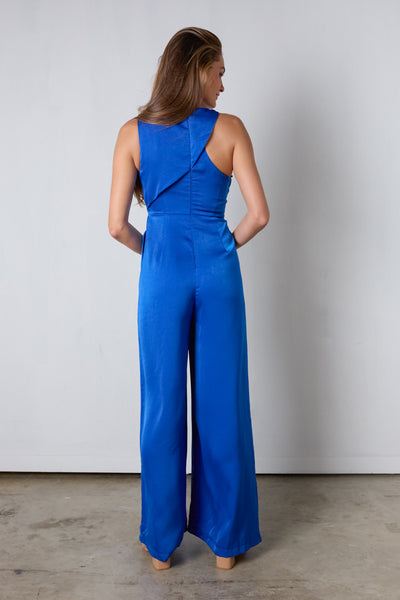 Closet London satin jumpsuit in royal blue