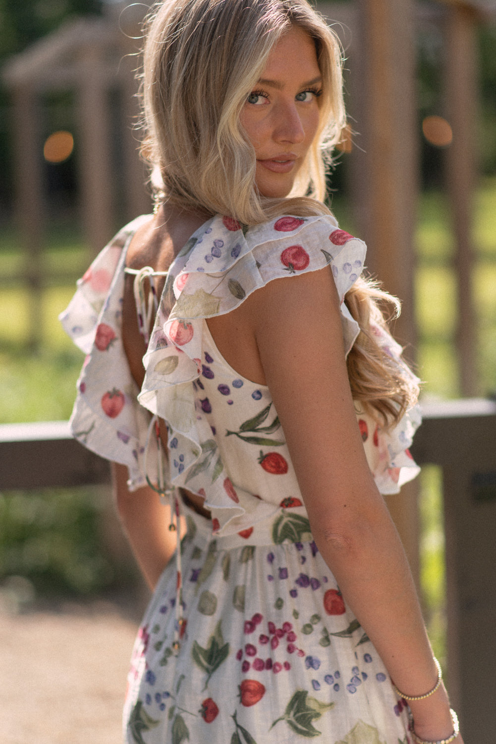 fruit maxi dress Pink Fruit Print Cotton Maxi Dress - Casual Dresses