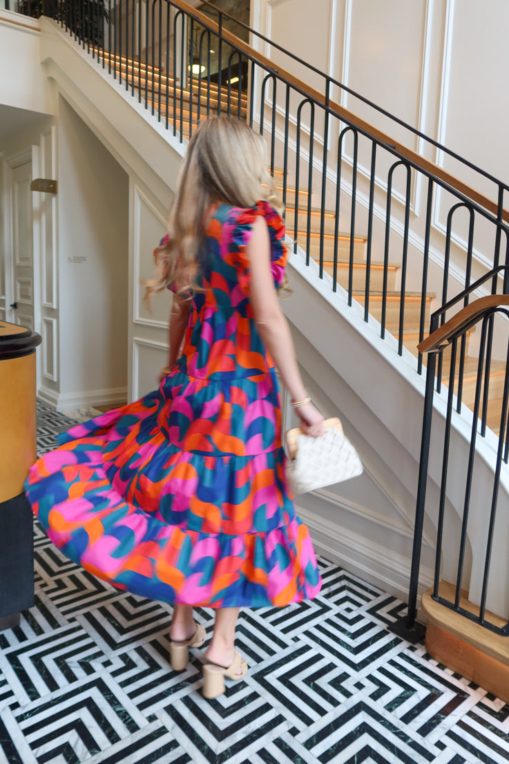 multicolor geometric print dress