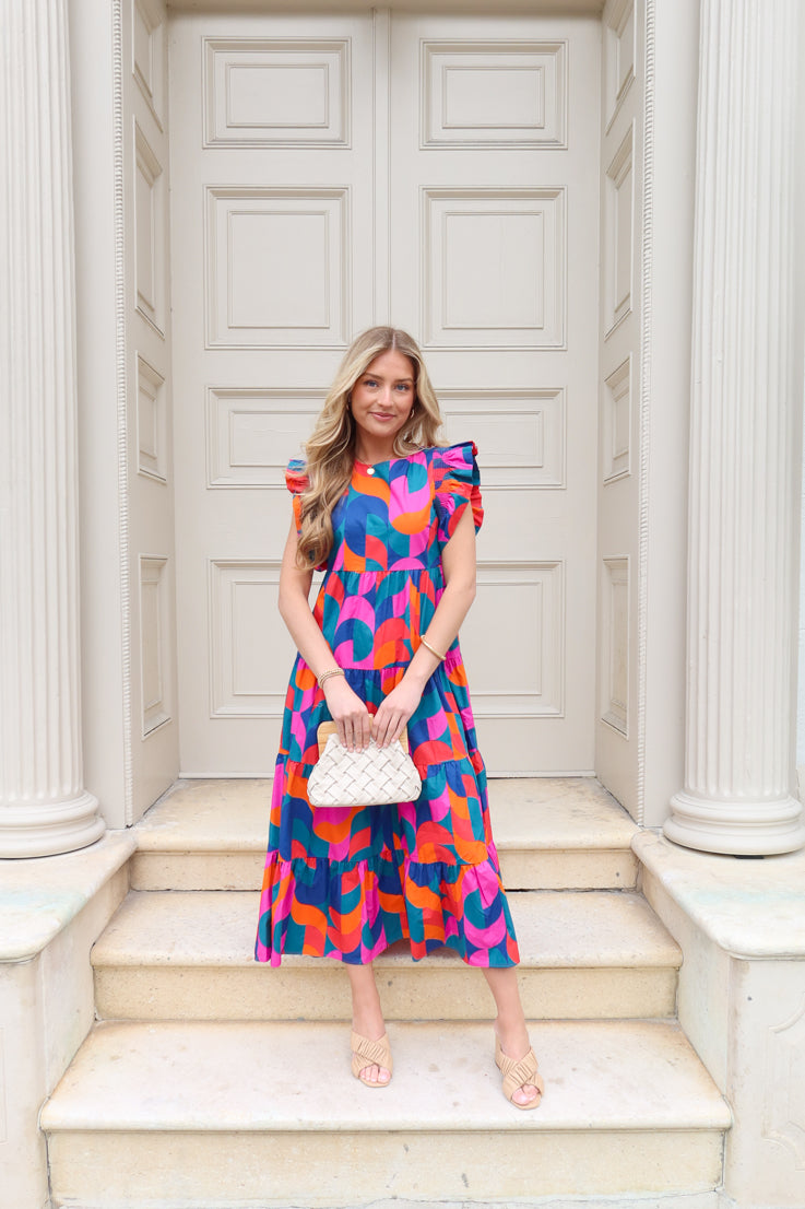 multicolor geometric print dress