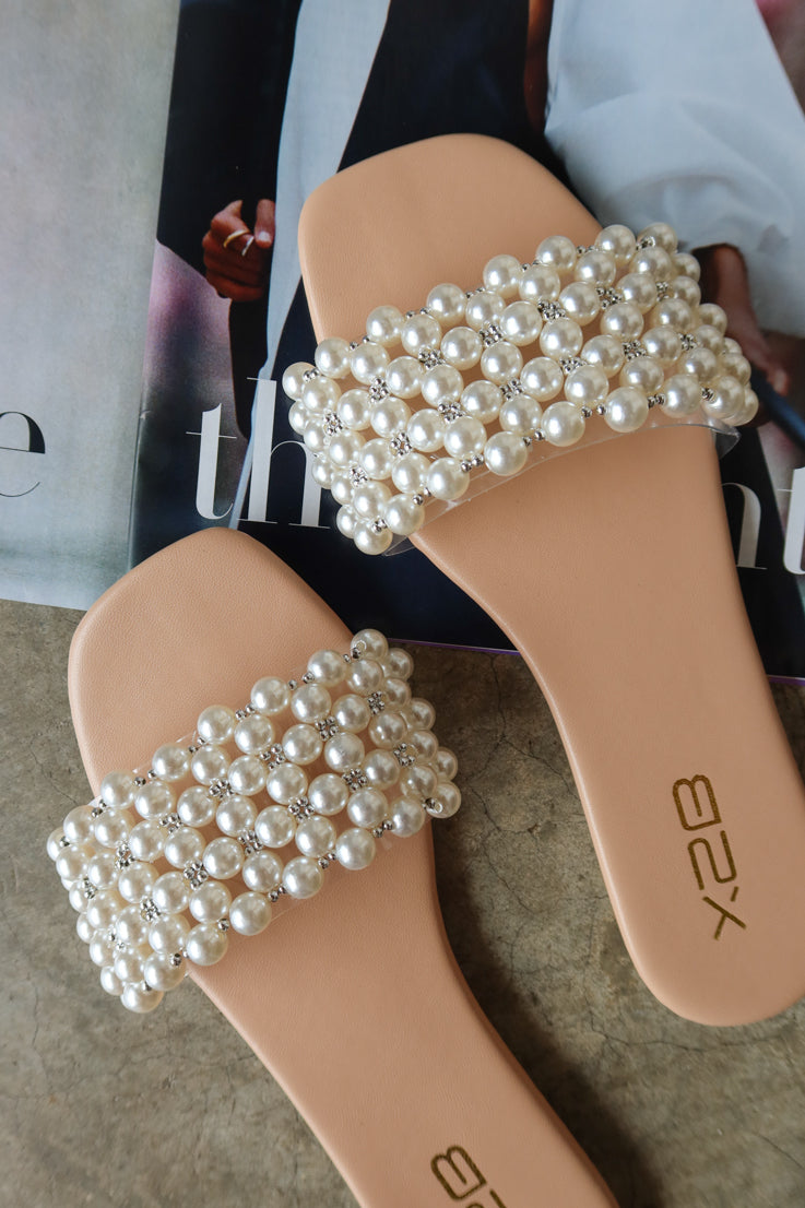 pearl and silver beaded sandals