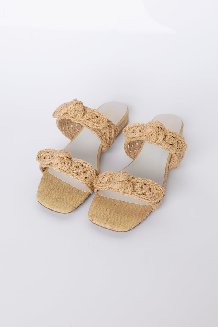 tan raffia covered strappy sandals