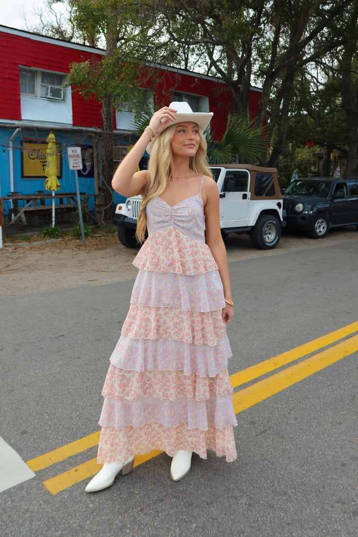 tiered floral maxi dress