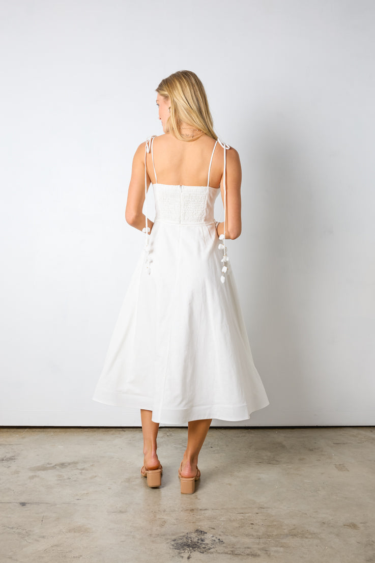 white bustier bodice midi dress