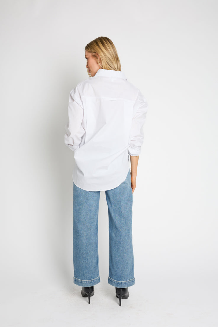 white collared button down oversized top