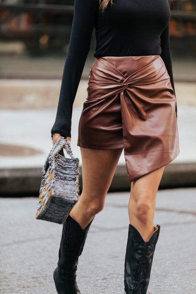 Burgundy tie leather discount skirt