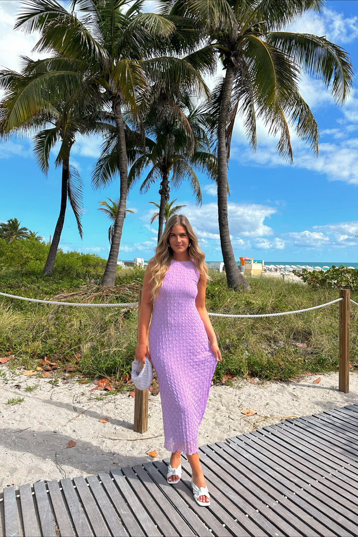 purple dress with white heels A Purple Slip Dress