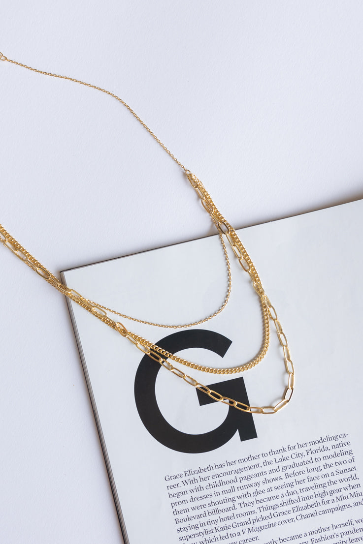 3 gold chain layered necklace