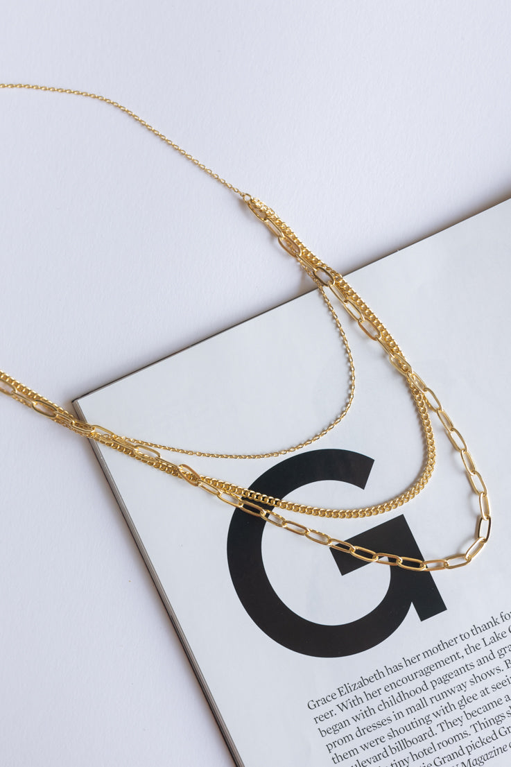 3 gold chain layered necklace