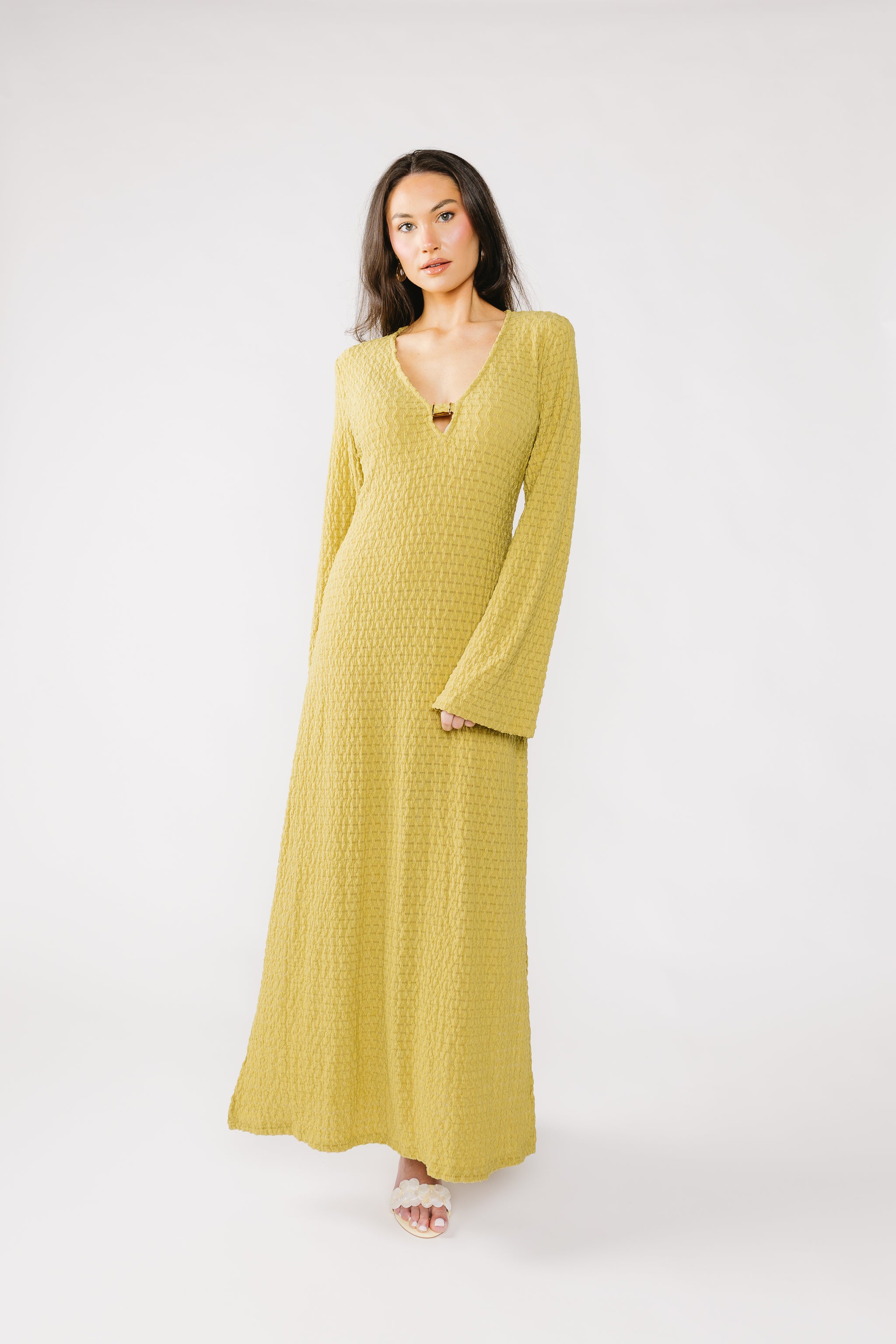 at long last dress item Resort Maxi – Vestique Jeju Island pre-wedding shoot: open back with adjustable wear-to-work color:GREEN - CHARTREUSE
