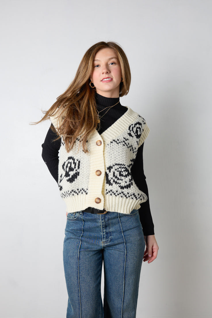 cream rose sweater vest