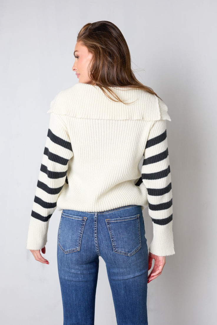 black and cream striped sweater
