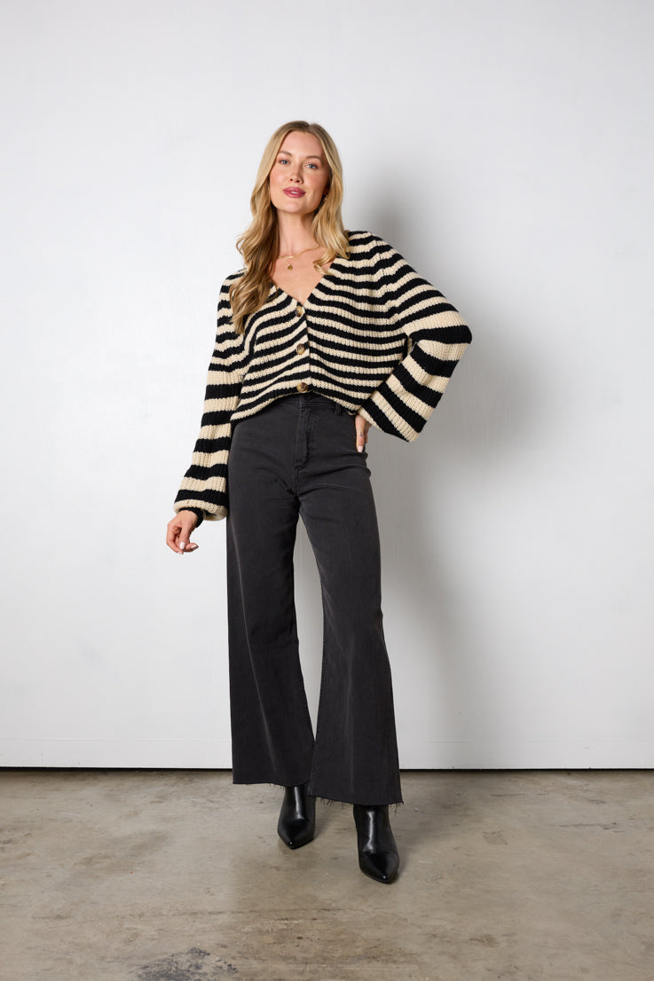 black and beige striped sweater