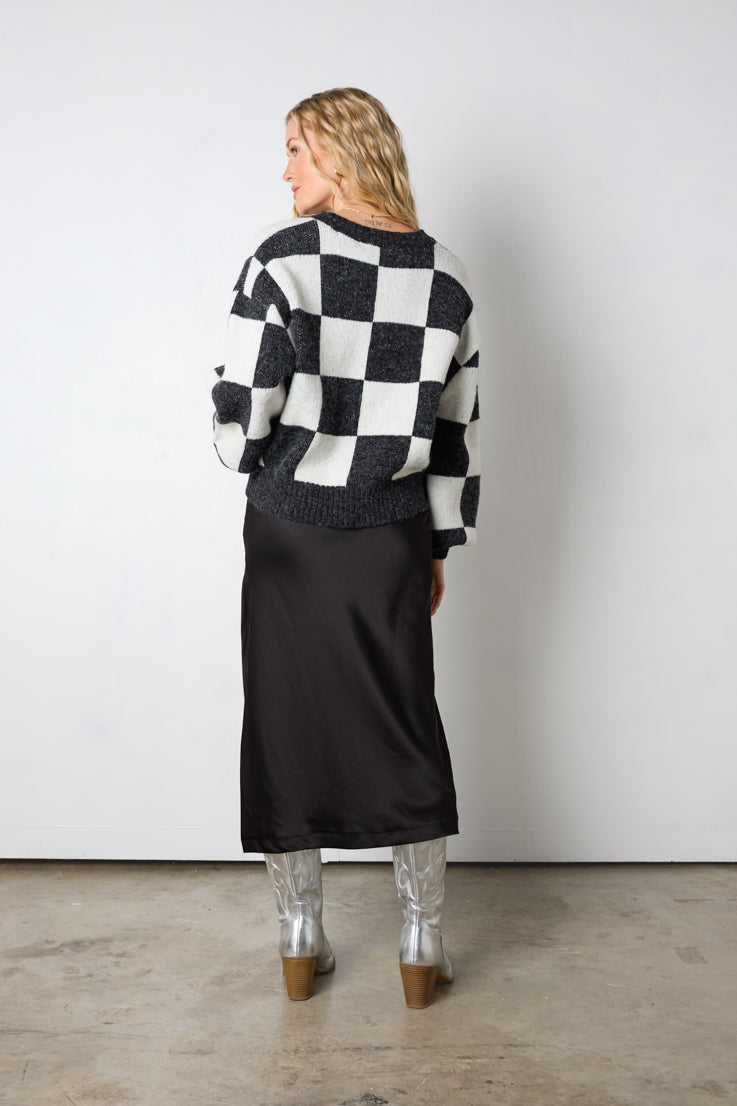 black checkered cardigan