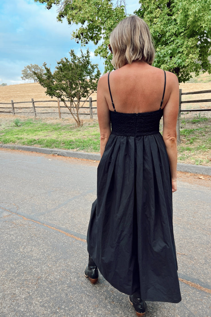 black corset style midi dress