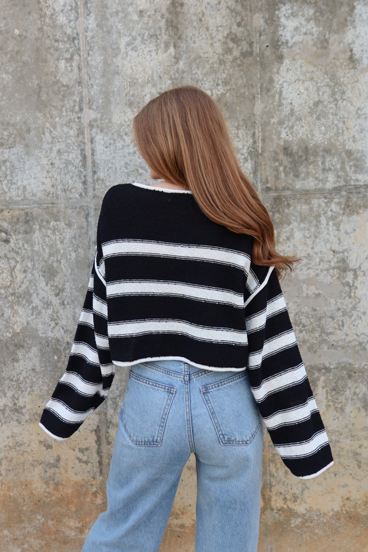 black and cream striped sweater