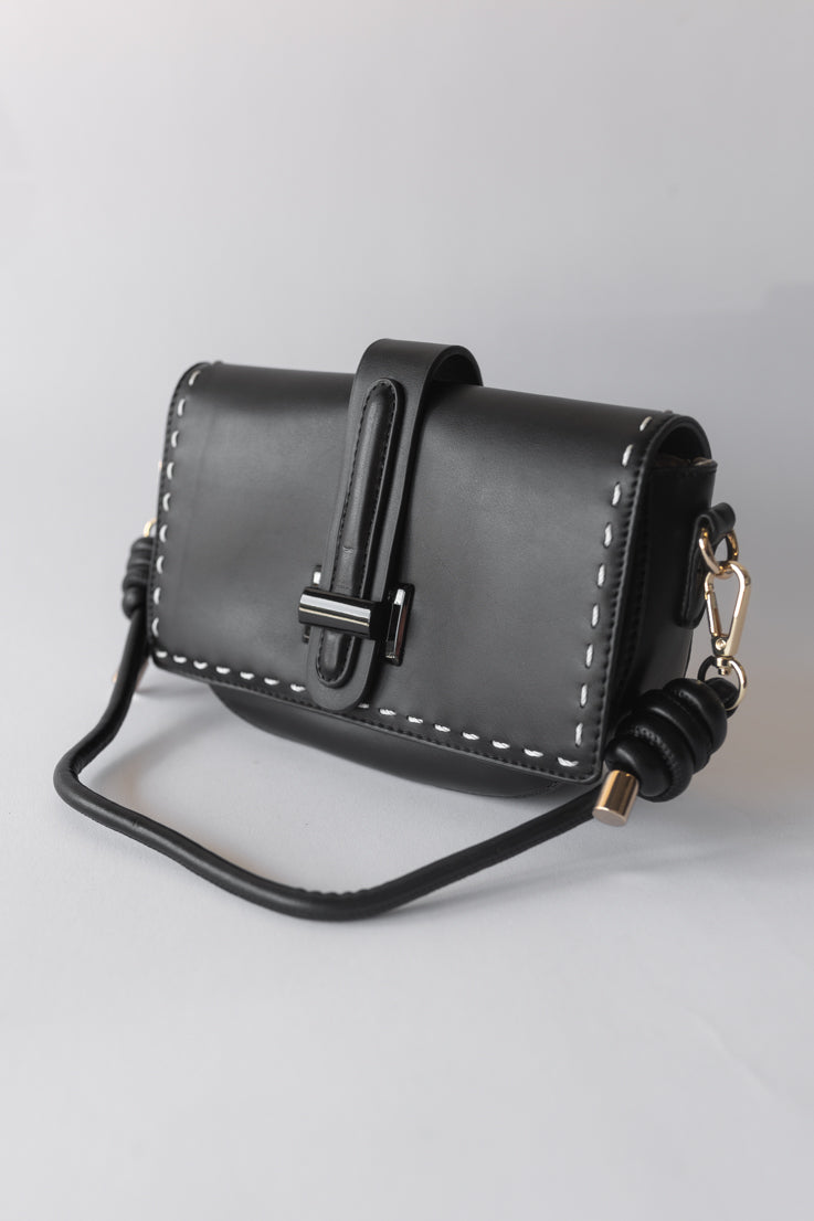 black faux leather bag