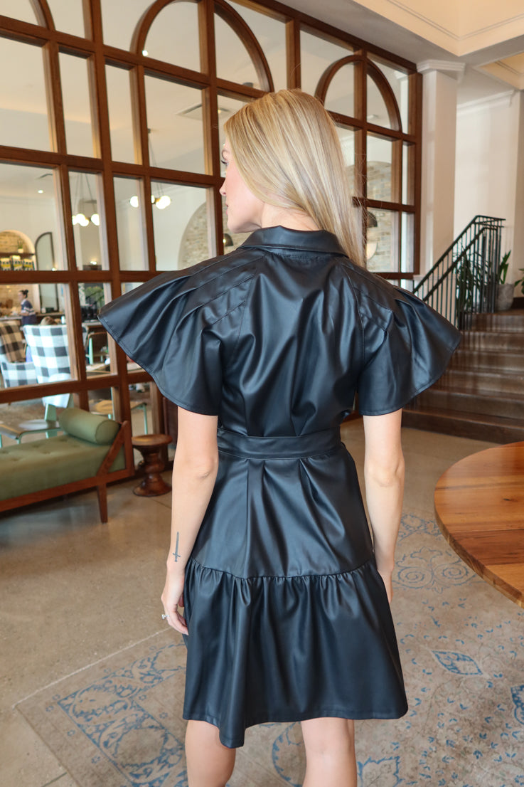 black faux leather mini dress