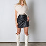 black faux leather mini skirt cinched