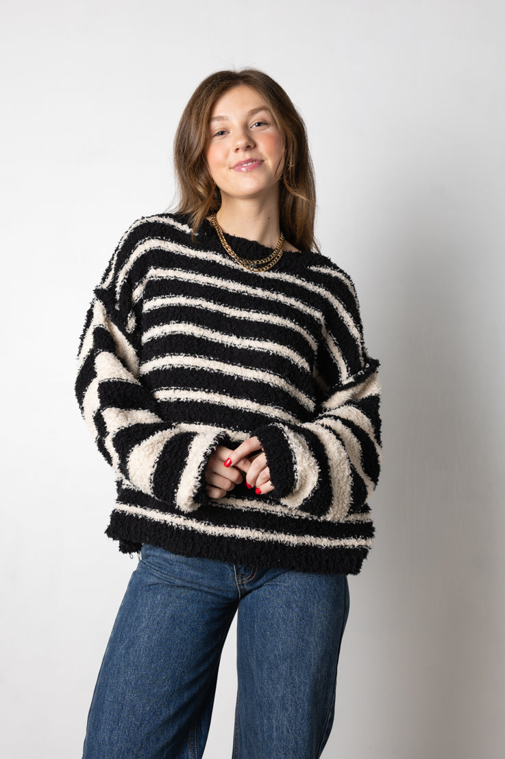 black fuzzy stripe sweater