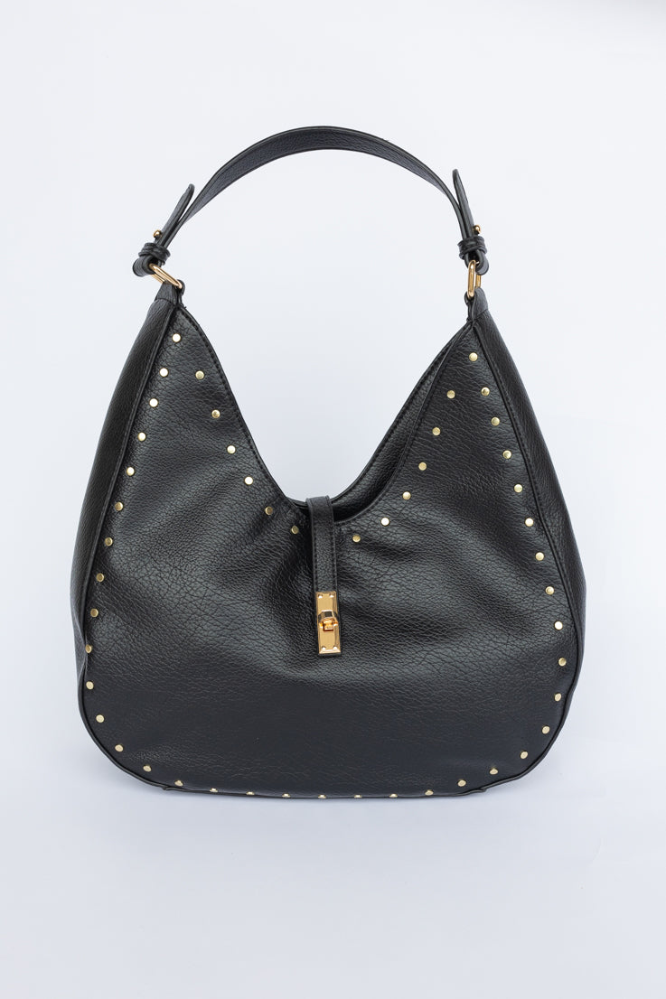 black gold hardware studded trendy purse bag