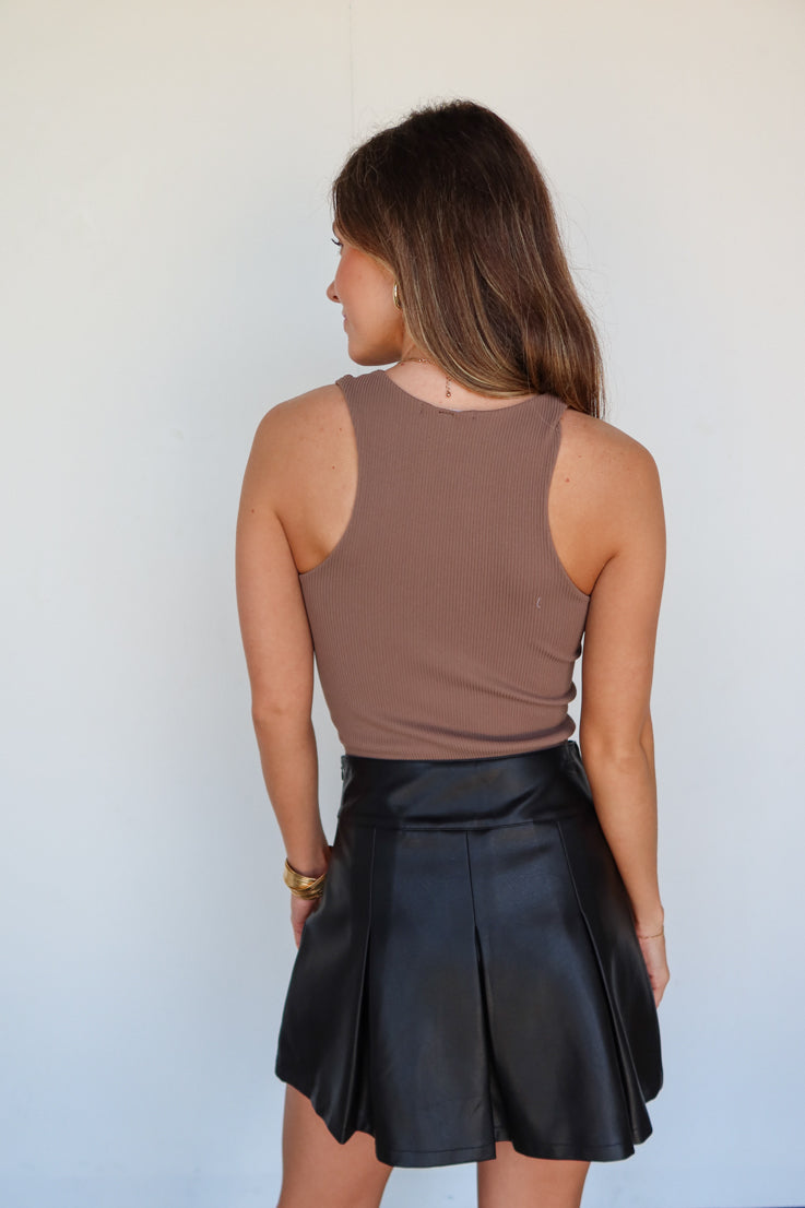 black leather pleated skirt