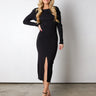 black low back maxi dress