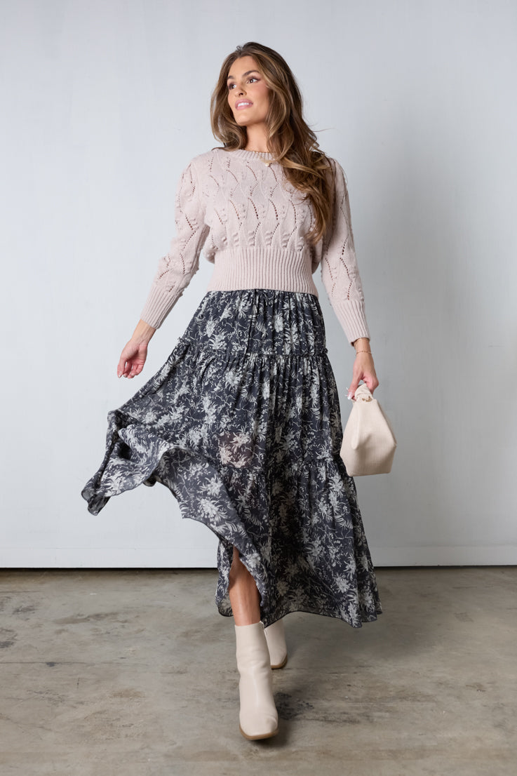 charcoal floral maxi skirt
