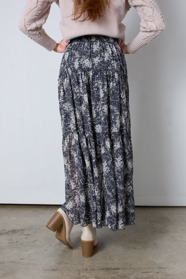 charcoal floral maxi skirt