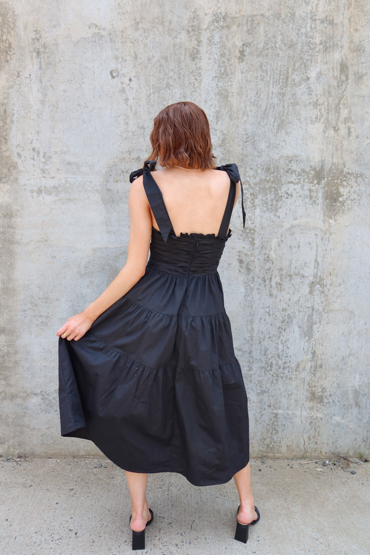 black bustier midi dress