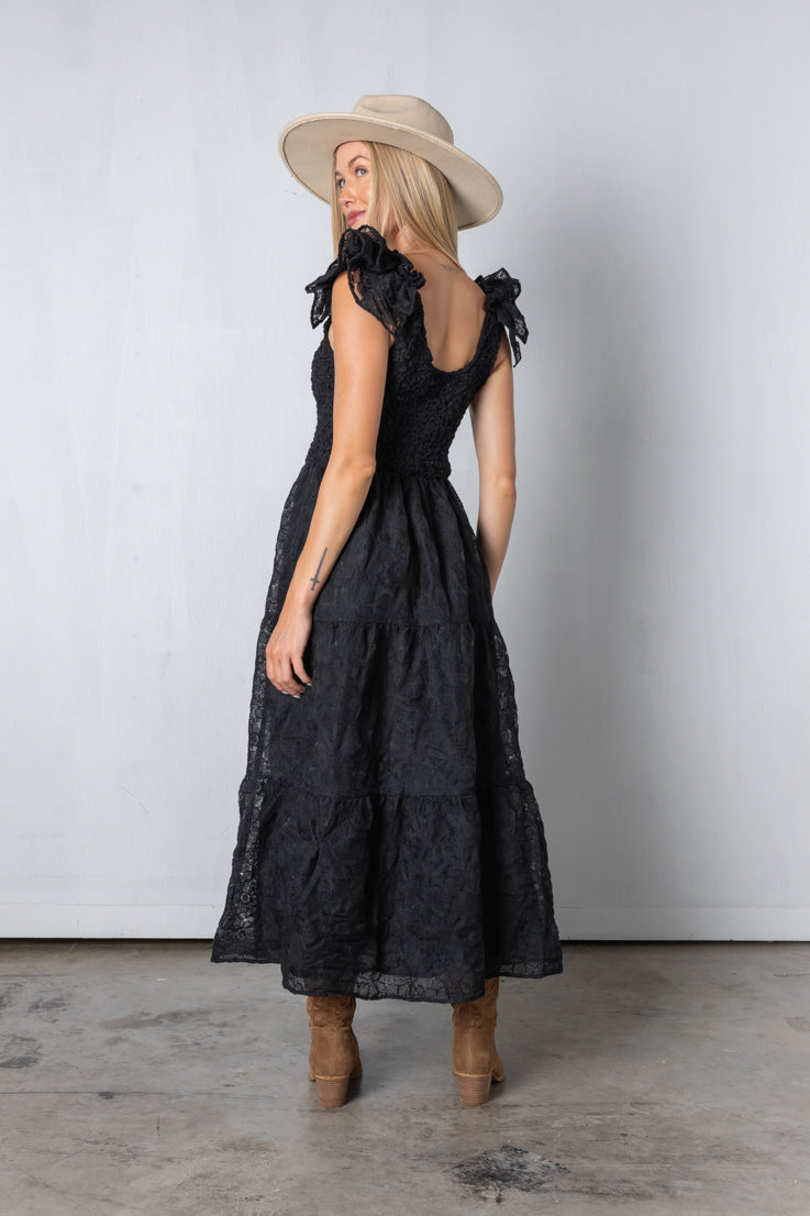 black midi dress flutter sleeve