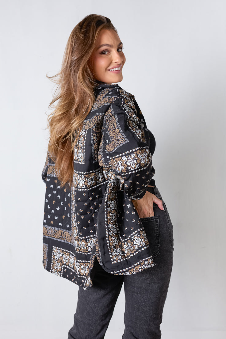black quilted jacket