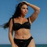 black ribbed swim-suit bottoms with tie