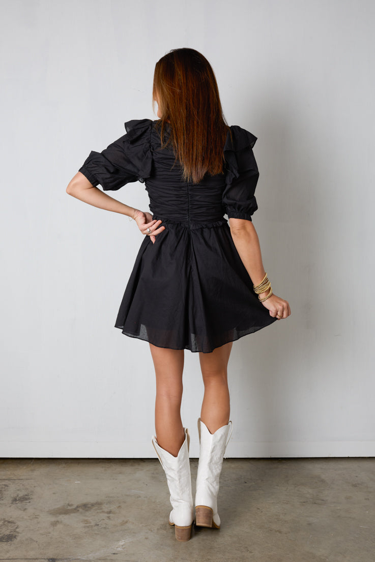 black romper dress with bust cutout