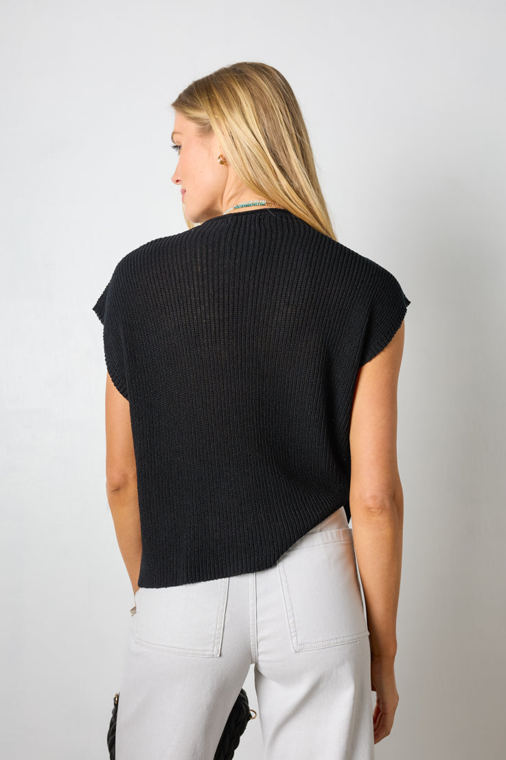 black sleeveless knit top