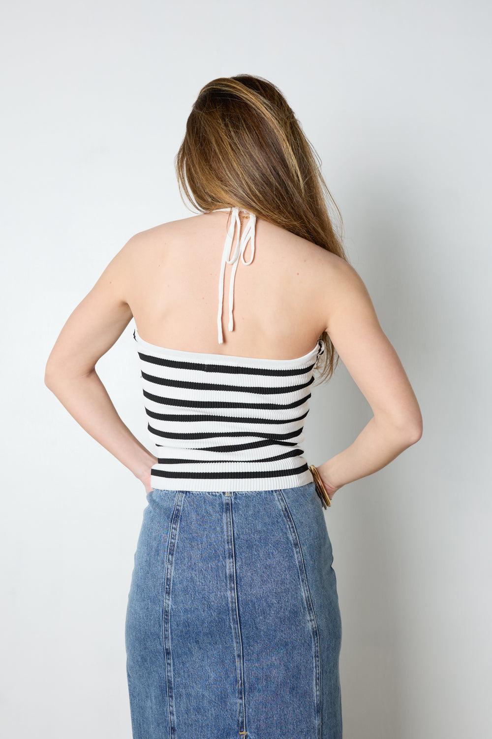 black white stripe halter top
