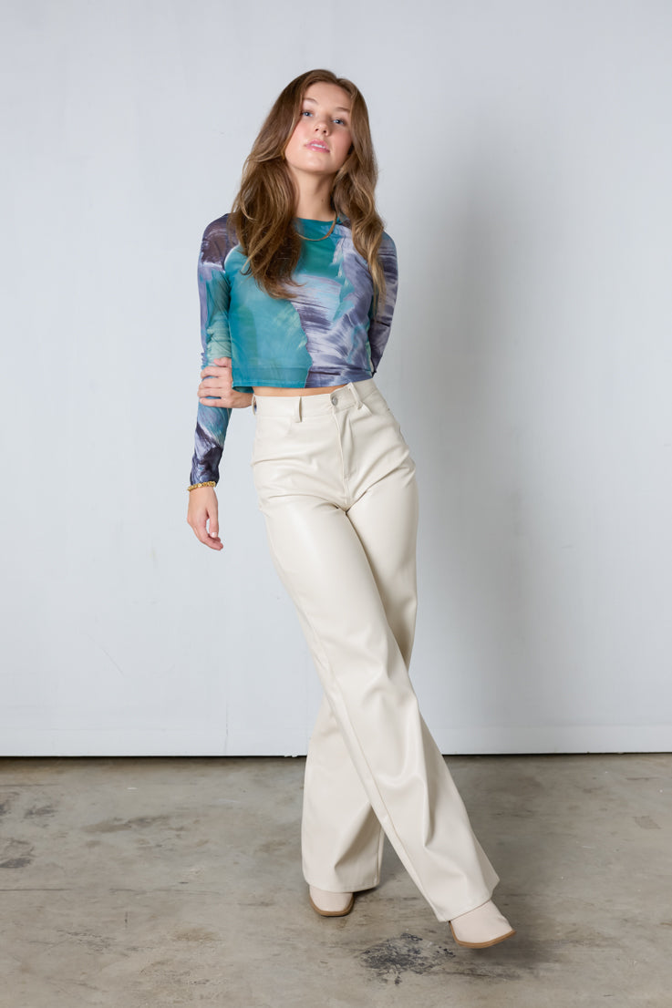 blue abstract print top