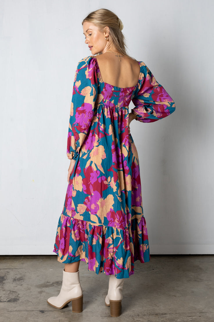 blue and floral maxi dress