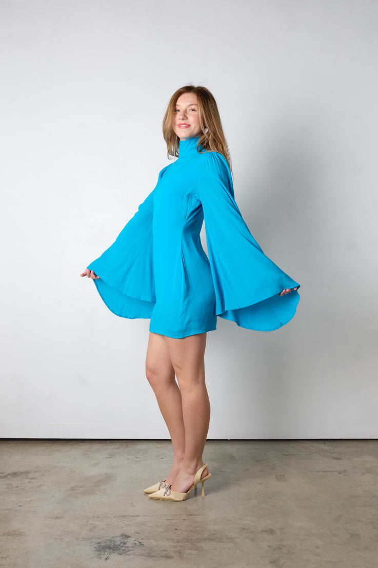 blue bell sleeve mini dress
