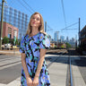 black and blue floral mini dress