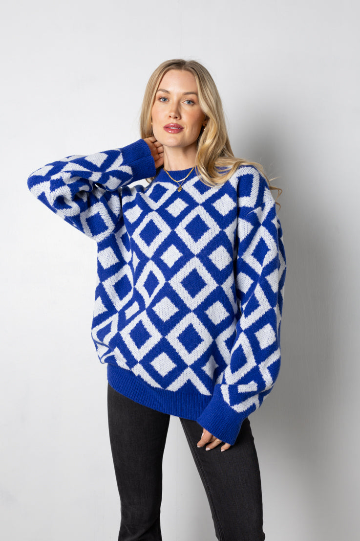 blue geometric pattern sweater