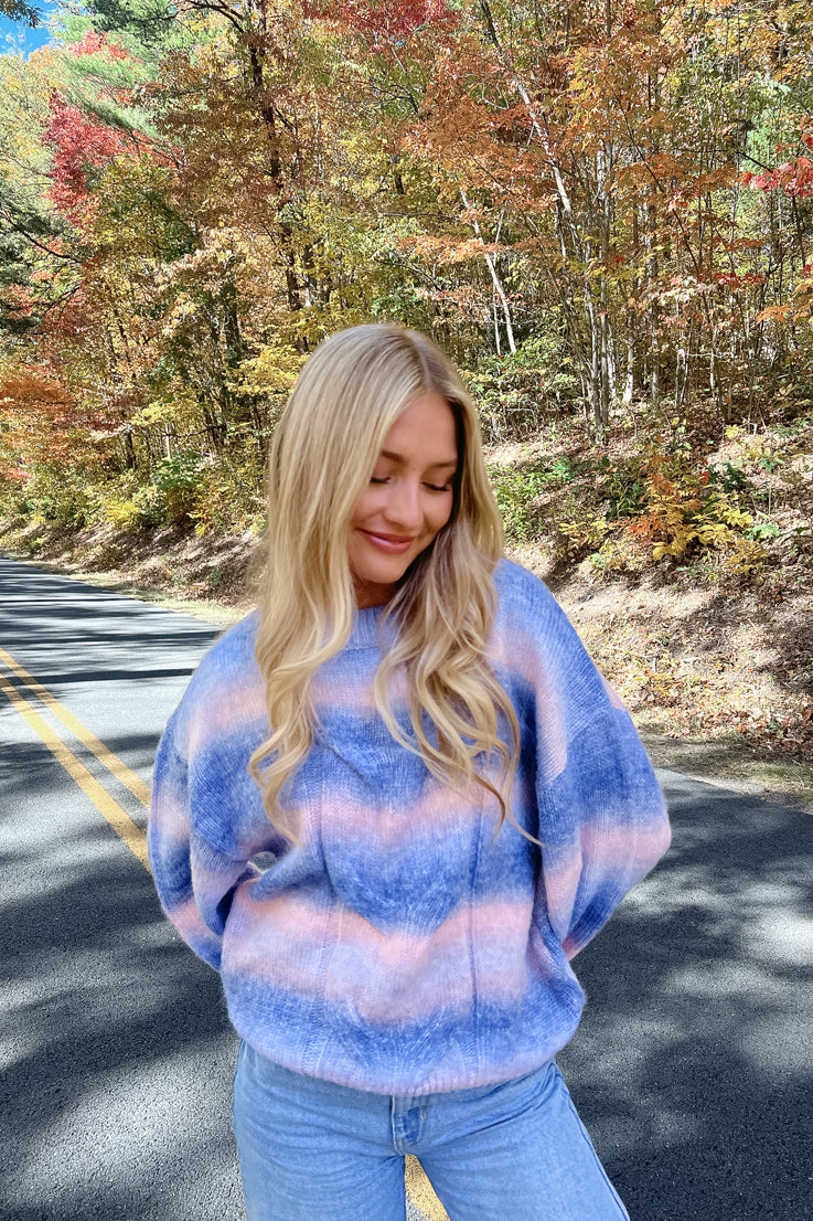 blue knit braided sweater