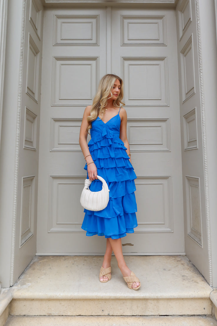 blue easter dresses Powder Blue Floral Ruffle V-Neck Mini Dress