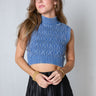 blue sleeveless sweater