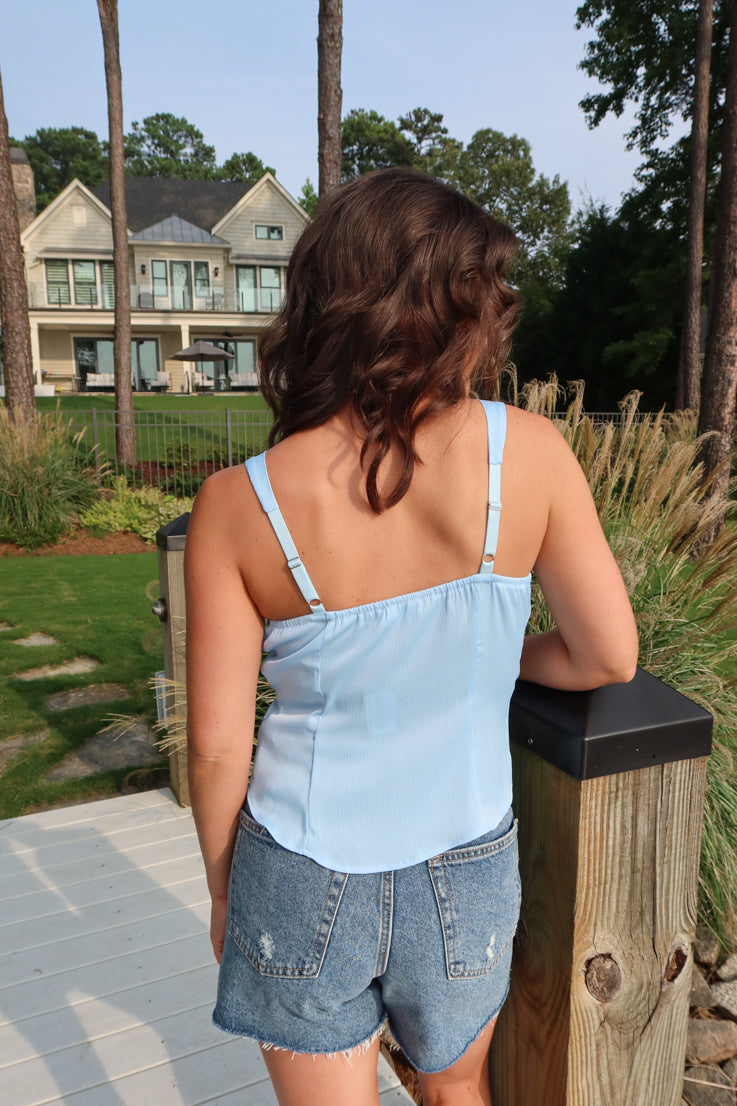 blue cinched tank top