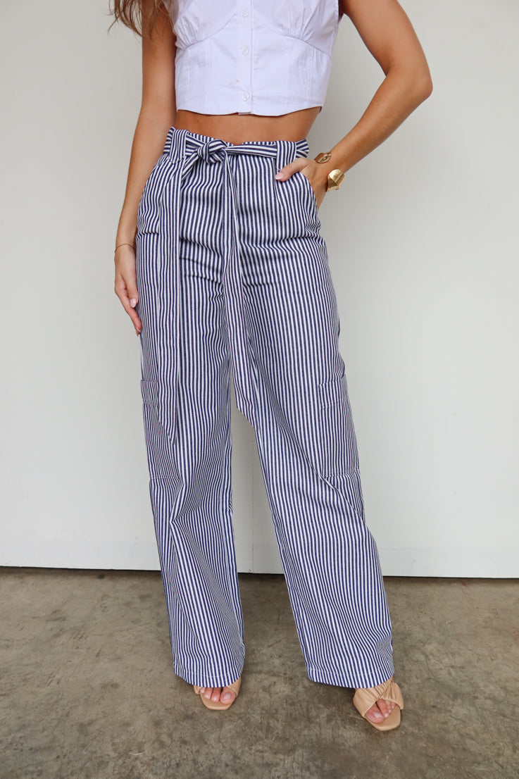 blue and white stripe pants 