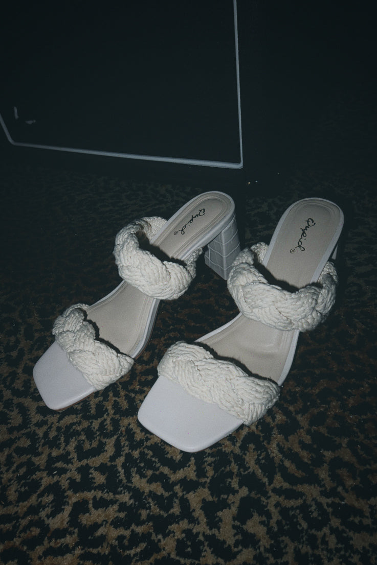 white braided heels