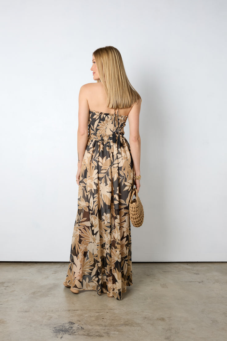 brown black floral maxi dress